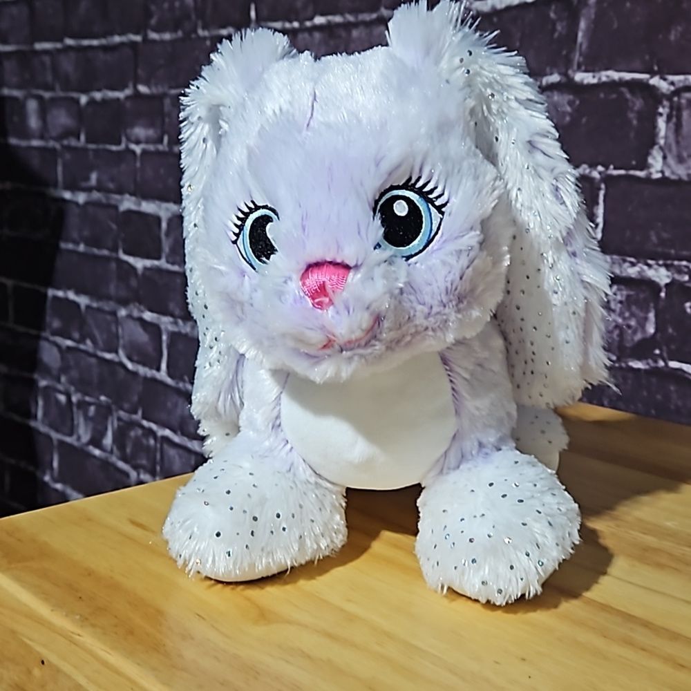 Build a Bear Purple & White Sparkly Long Eared Stuffed Rabbit